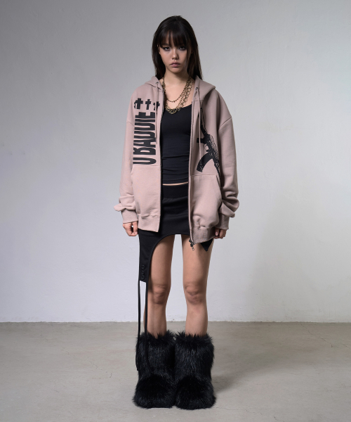 Baddie Hooded Zip-Up (Moka Brown) F26ZA511