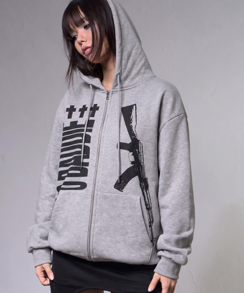 BADDIE HOODED ZIP-UP (MELANGE GRAY) F26ZA511