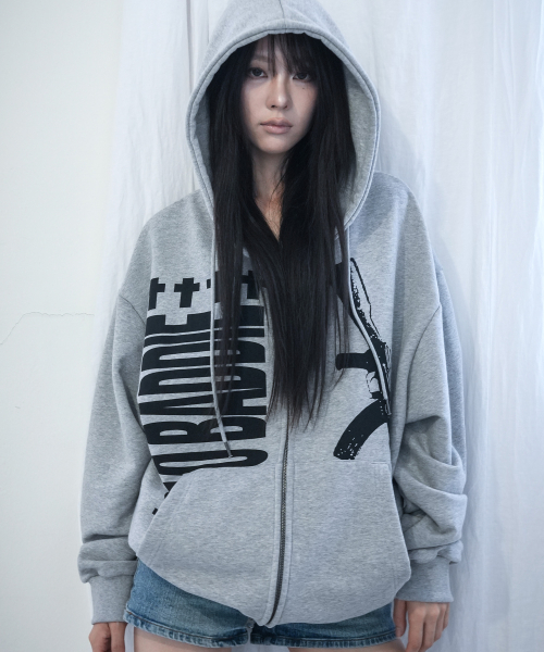 BADDIE HOODED ZIP-UP (MELANGE GRAY) F26ZA511
