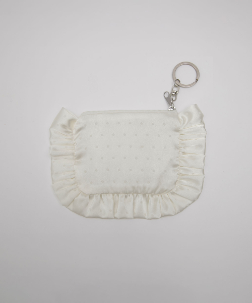 DOT SATIN FRILL POUCH KEYRING IVORY
