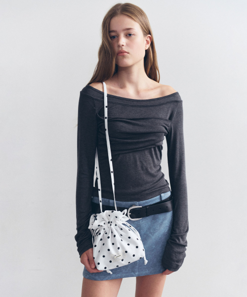 DOT SATIN BUCKET BAG WHITE
