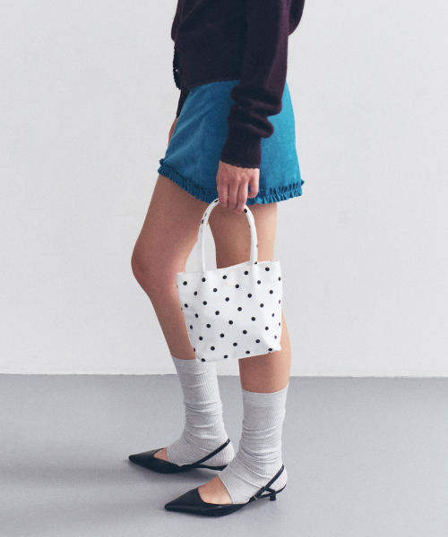 DOT SATIN MINI TOTE BAG WHITE