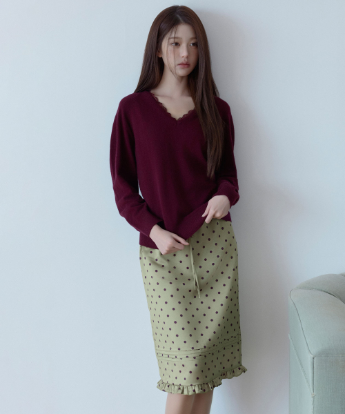 DOT PINTUCK FRILL SKIRT OLIVE