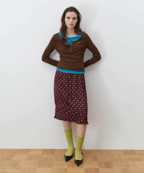 DOT PINTUCK FRILL SKIRT BURGUNDY
