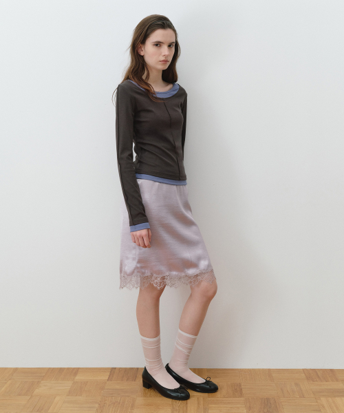 GLOW LACE SATIN MIDI SKIRT PINK