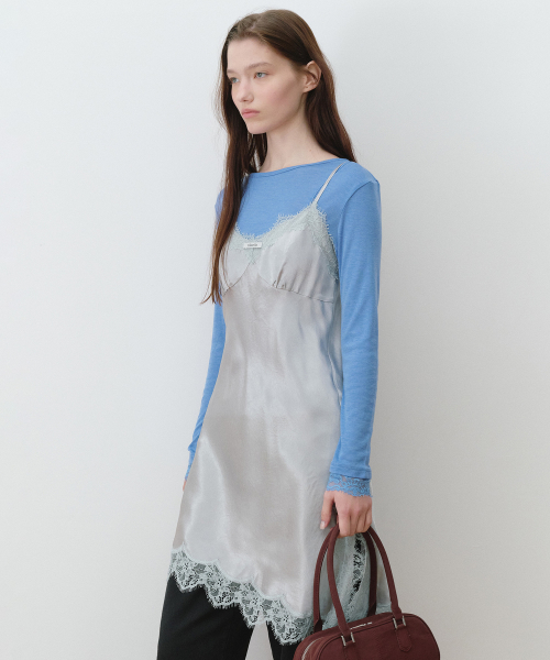 LACE SLIP DRESS SILVER