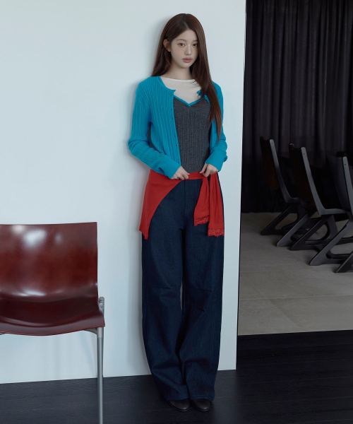 PINTUCK WIDE CURVED DENIM DARK INDIGO