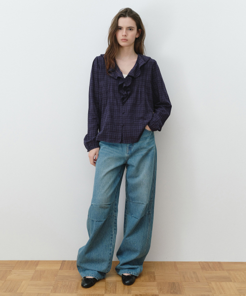 PINTUCK WIDE CURVED DENIM LIGHT INDIGO