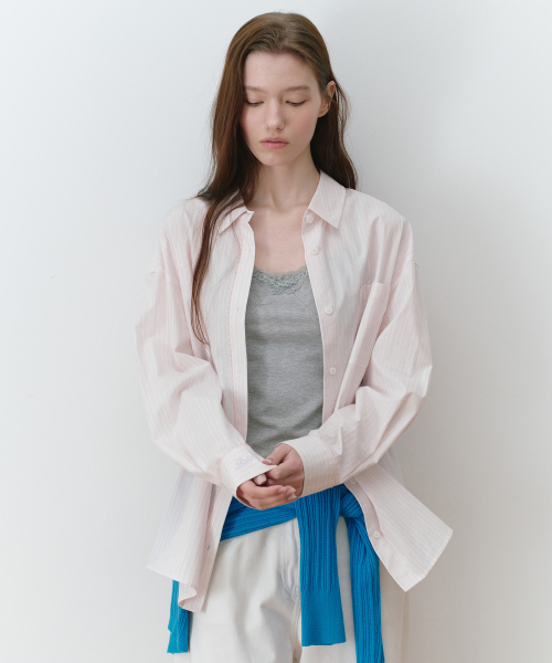LACE POINT LOOSE FIT STRIPE SHIRT LIGHT PINK