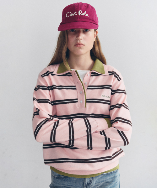 DOUBLE COLLAR STRIPE KNIT L/PK+OL
