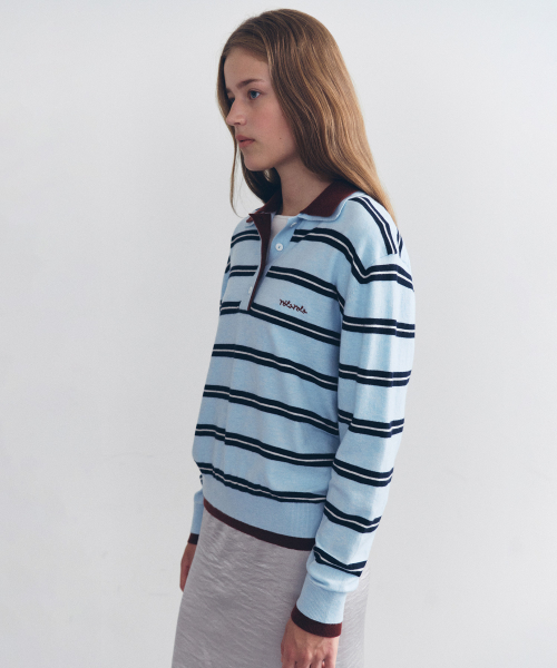 DOUBLE COLLAR STRIPE KNIT SK+BG