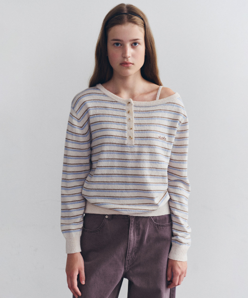 ONE OFF SHOULDER STRIPE KNIT SET BE+SK