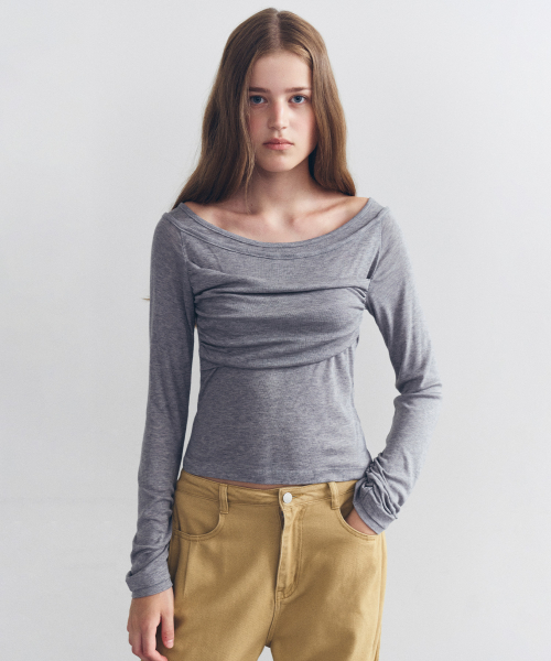 DRAPING DETAIL T-SHIRTS GRAY