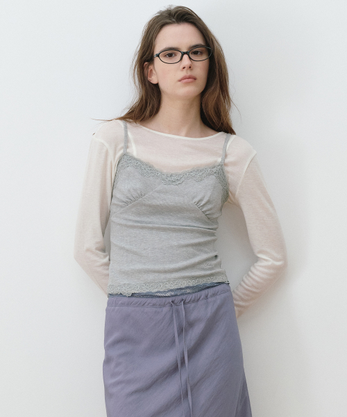 LACE SLIP TOP M/GRAY