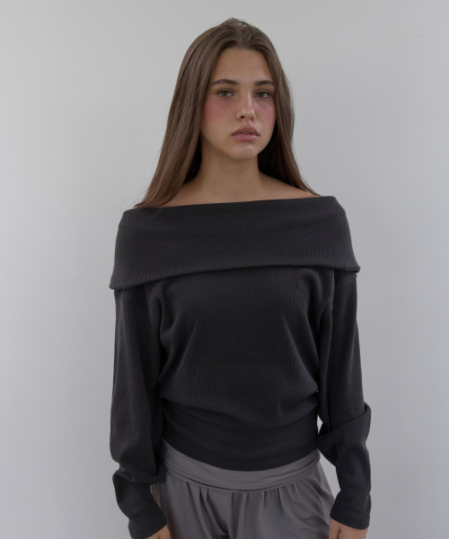 MULTI FOLD NECK T (CHARCOAL)