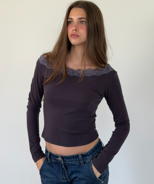 NECK LACE LONG SLEEVE T (CHARCOAL)