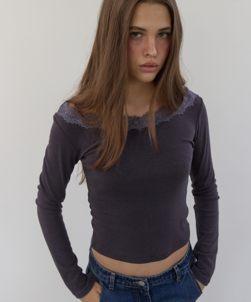 NECK LACE LONG SLEEVE T (CHARCOAL)