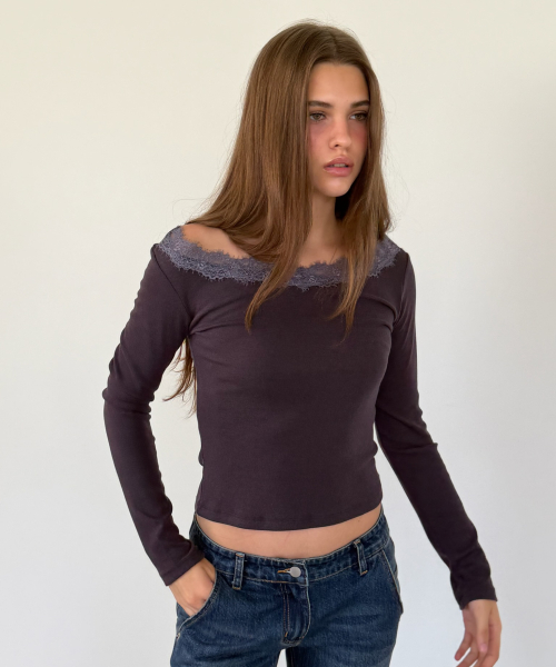 NECK LACE LONG SLEEVE T (CHARCOAL)