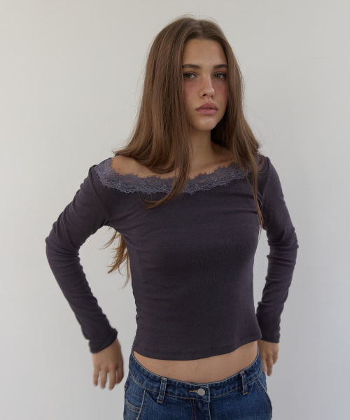 NECK LACE LONG SLEEVE T (CHARCOAL)