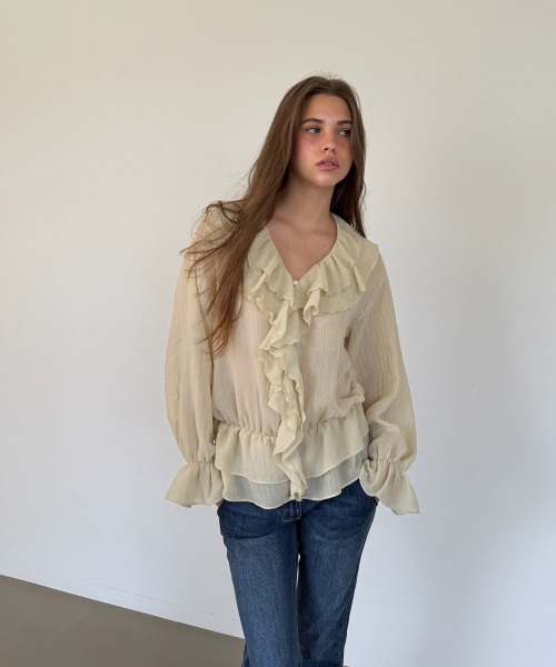 RUFFLE CHIFFON BLOUSE (BEIGE)