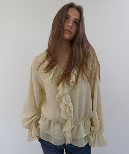 RUFFLE CHIFFON BLOUSE (BEIGE)