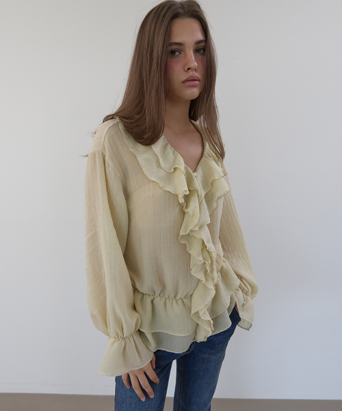 RUFFLE CHIFFON BLOUSE (BEIGE)
