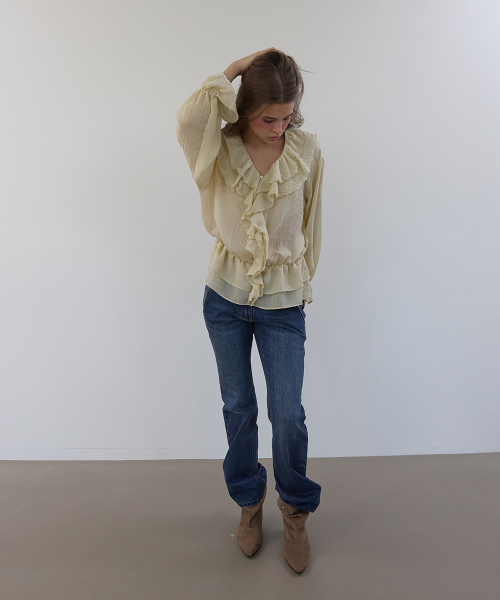 RUFFLE CHIFFON BLOUSE (BEIGE)
