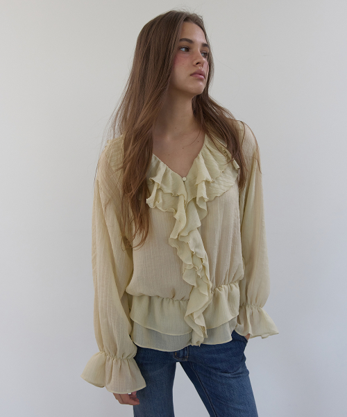 RUFFLE CHIFFON BLOUSE (BEIGE)