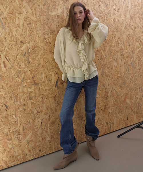 RUFFLE CHIFFON BLOUSE (BEIGE)