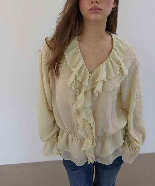 RUFFLE CHIFFON BLOUSE (BEIGE)