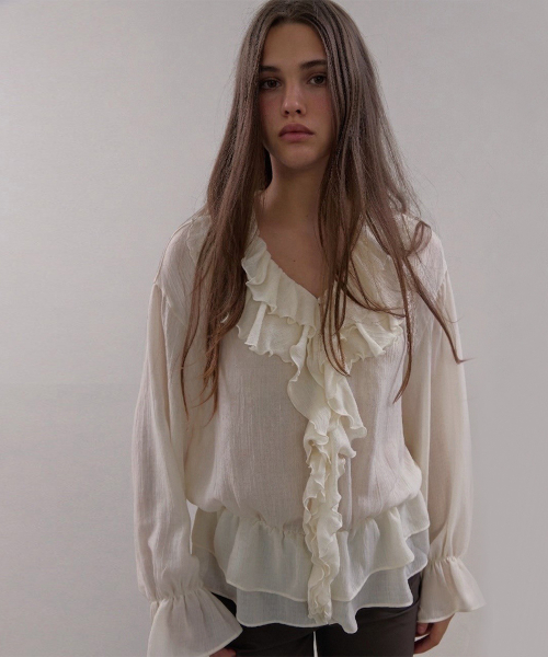 RUFFLE CHIFFON BLOUSE (IVORY)