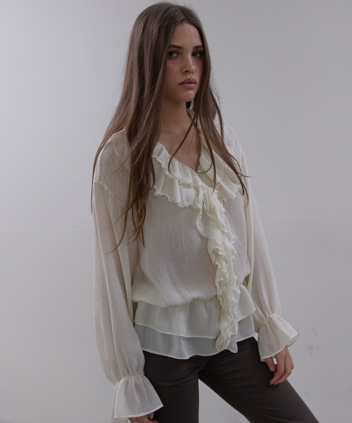 RUFFLE CHIFFON BLOUSE (IVORY)