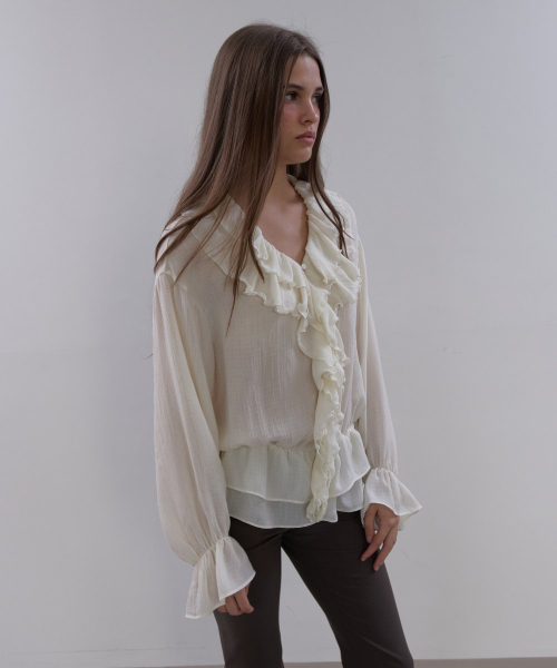 RUFFLE CHIFFON BLOUSE (IVORY)