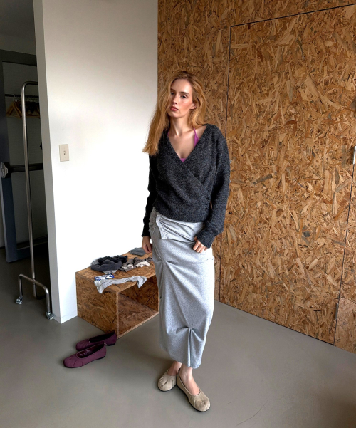 SNAP DRAPE SKIRT (MELAGE GREY)
