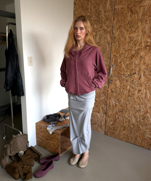 SNAP DRAPE SKIRT (MELAGE GREY)