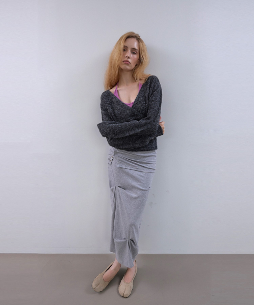 SNAP DRAPE SKIRT (MELAGE GREY)