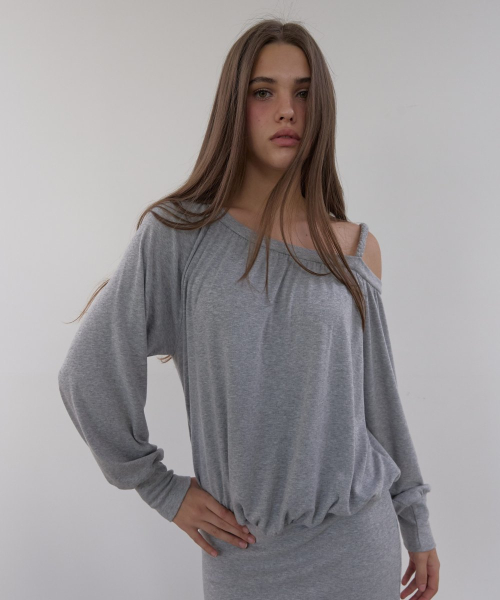 TWIST ONE SHOULDER DRESS (MELANGE GREY)