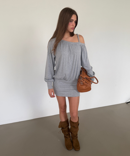 TWIST ONE SHOULDER DRESS (MELANGE GREY)