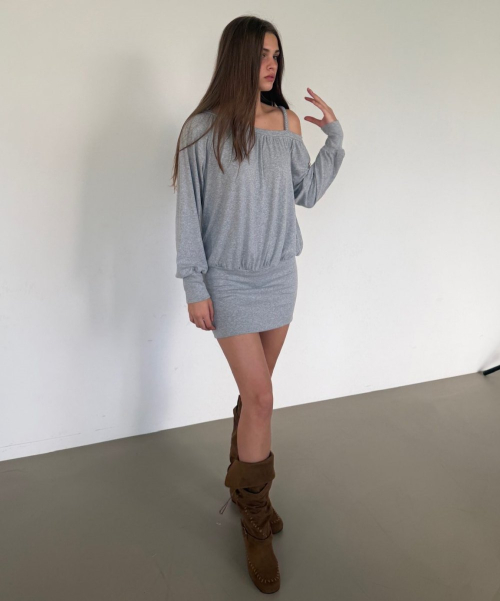 TWIST ONE SHOULDER DRESS (MELANGE GREY)