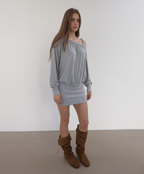TWIST ONE SHOULDER DRESS (MELANGE GREY)