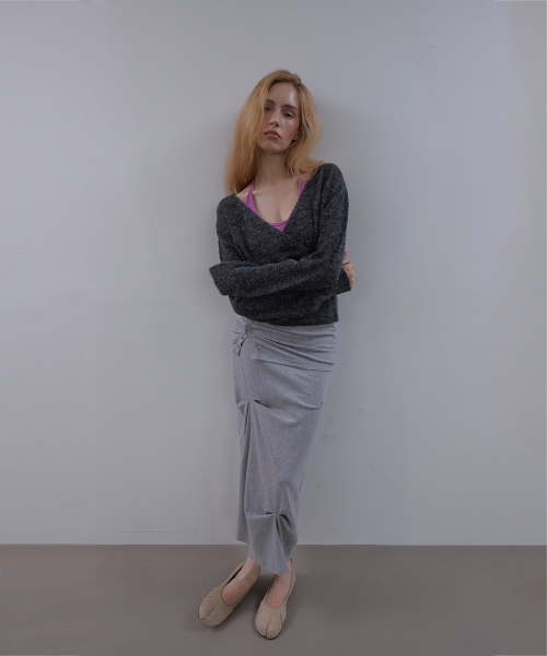WOOL WRAP KNIT (CHARCOAL)
