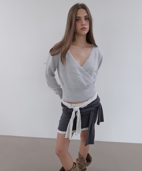 WOOL WRAP KNIT (LIGHT GREY)