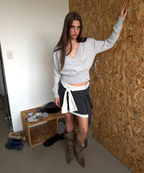 WOOL WRAP KNIT (LIGHT GREY)