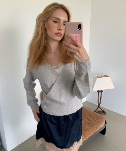 WOOL WRAP KNIT (LIGHT GREY)
