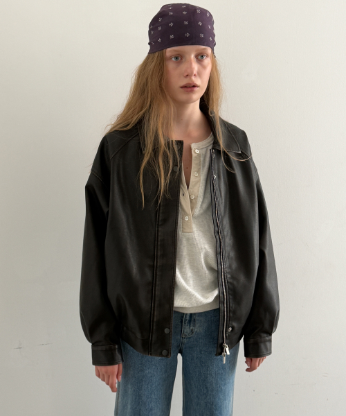 Garment Washed Leather Jacket (Dark brown)
