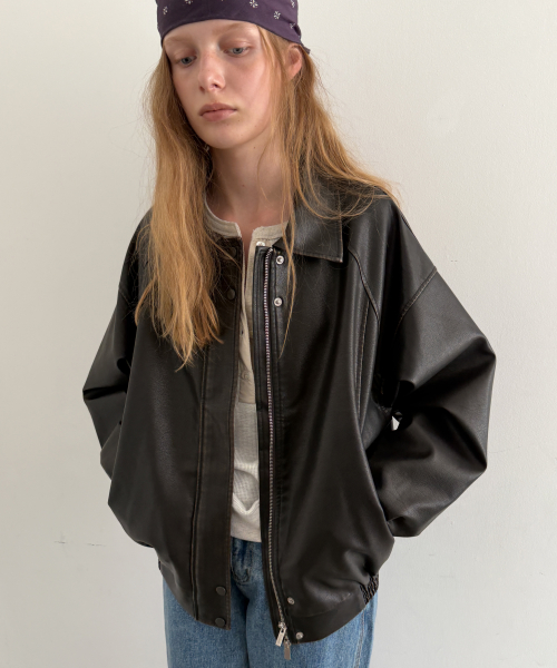 Garment Washed Leather Jacket (Dark brown)