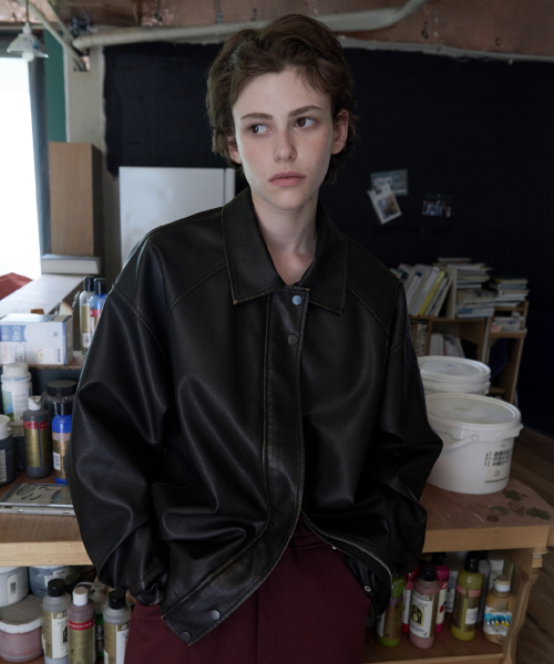Garment Washed Leather Jacket (Dark brown)