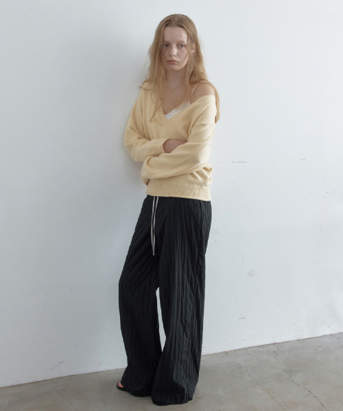 Sally Cashmere Deep V-Neck Knit (Butter)