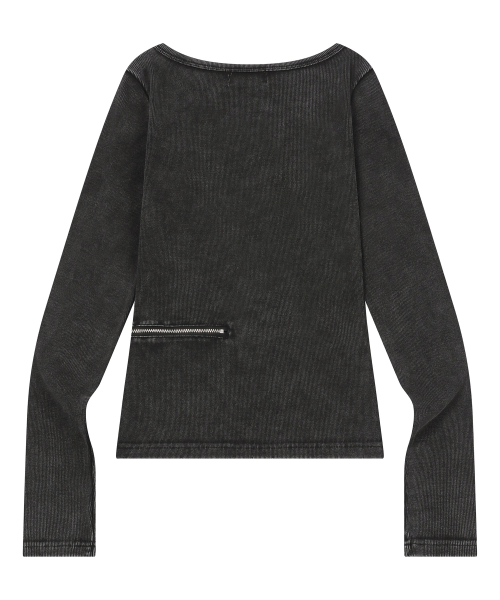 ZETIC PIGMENT SIDE SLIT ZIP LONG SLEEVE T