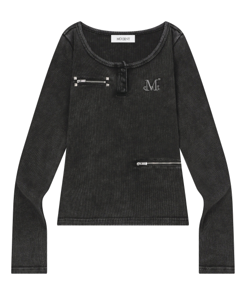 ZETIC PIGMENT SIDE SLIT ZIP LONG SLEEVE T